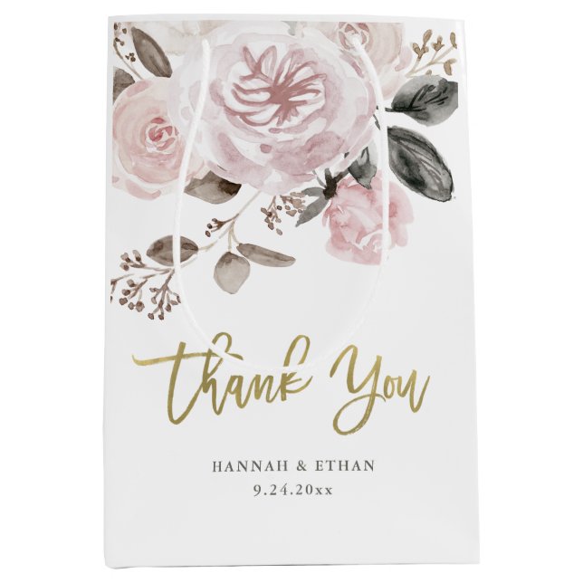 Sac Cadeau Moyen L'aquarelle et l'or amortis | rougissent les roses (Devant)