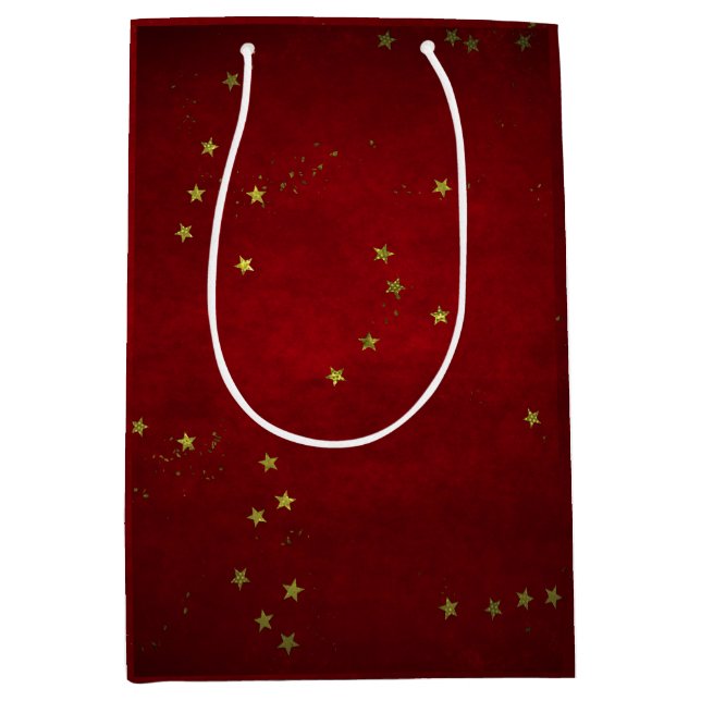 Sac Cadeau Moyen Laque Cerise Étoile Dorée  (Devant)
