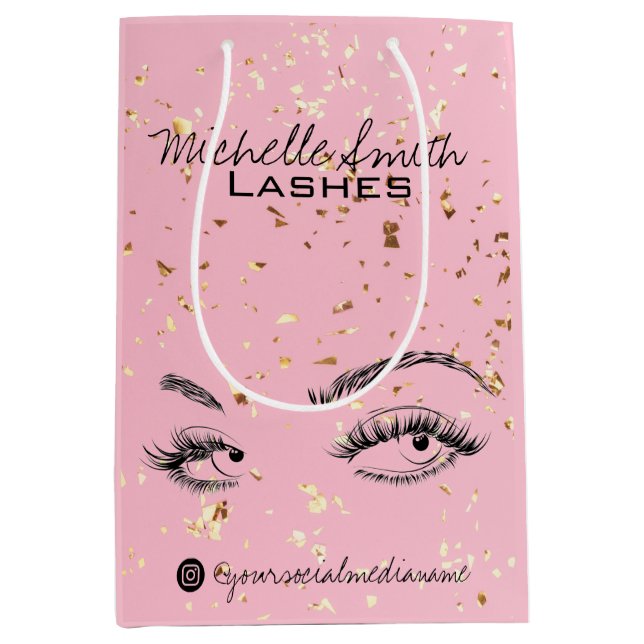 Sac Cadeau Moyen Lash extension Lashes Gold Parties scintillant Kit (Devant)
