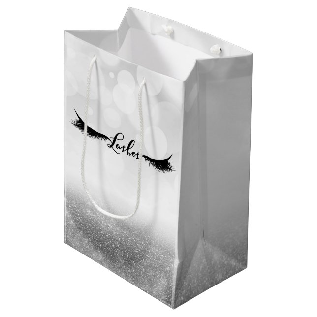 Sac Cadeau Moyen Lashes Eyelashes Extensions Silver Beauté Favorise (Devant Angle)