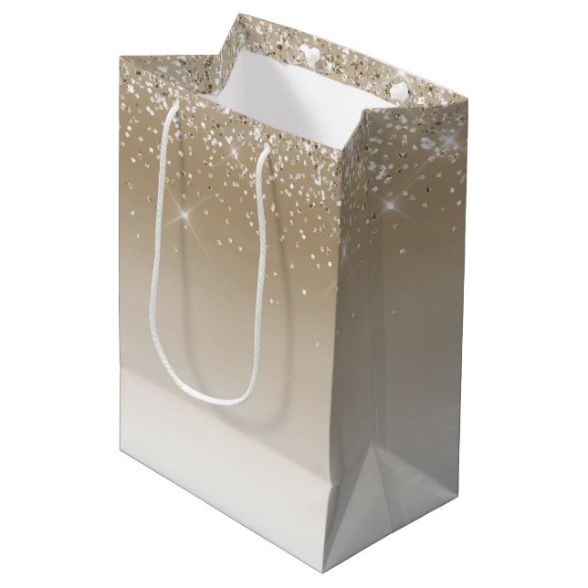 Sac Cadeau Moyen Lavage de baiser de Glitz Glitter Crème (Devant Angle)