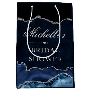 Sac Cadeau Moyen Lavage de mariage en marbre d'agate pailleté bleu 