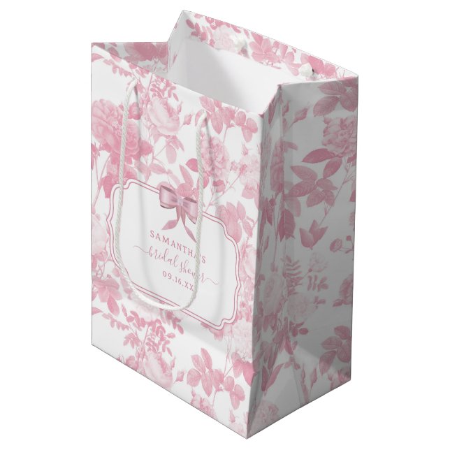 Sac Cadeau Moyen Lavande de mariage à la chinoise Roses Florales Ro (Devant Angle)