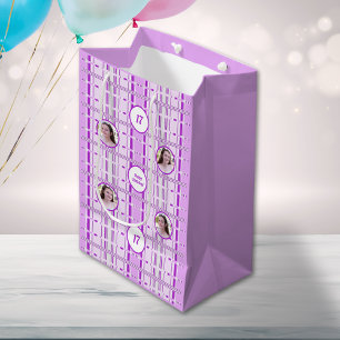 Sac Cadeau Moyen Lavande moderne Motif rose rayures personnalisées