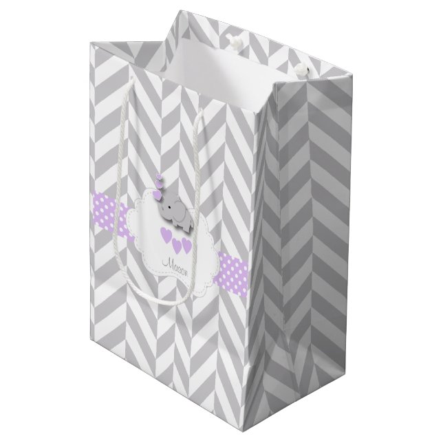 Sac Cadeau Moyen Lavande Purple Elephant Design - Baby shower (Devant Angle)