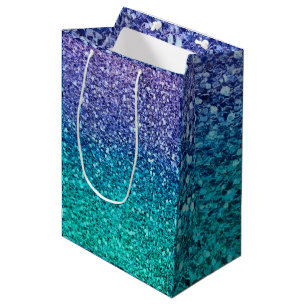 Sac Cadeau Moyen Lavande Violet & Vert Aqua Pailleté Fête