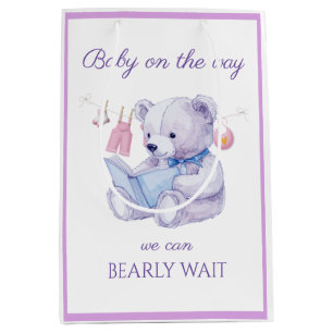 Sac Cadeau Moyen Lavender Bear lit un livre Baby shower