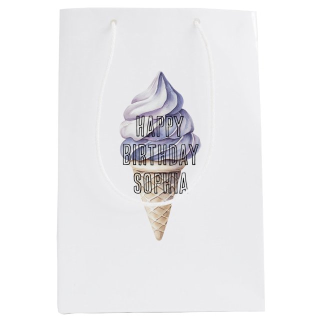 Sac Cadeau Moyen Lavender Purple Ice Cream Cones Anniversaire (Devant)