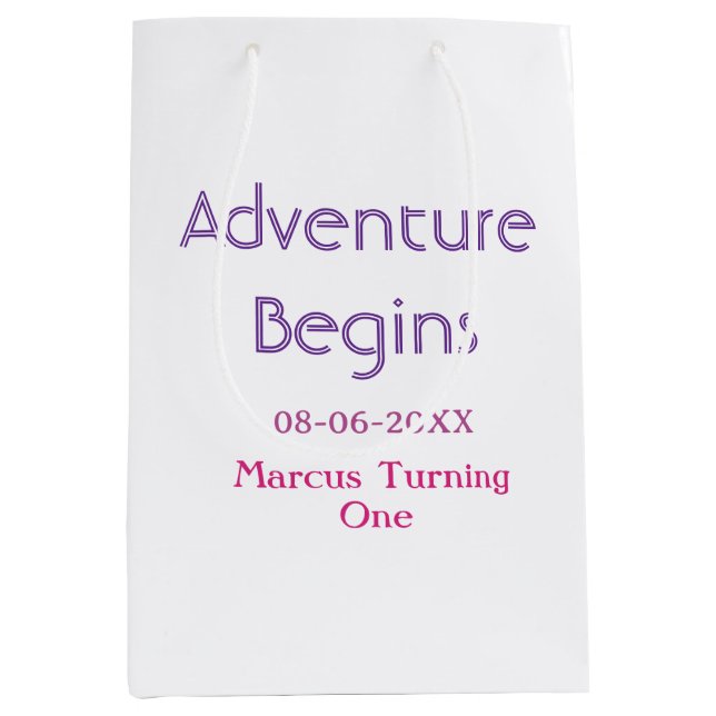 Sac Cadeau Moyen L'aventure commence date de naissance simple min (Devant)