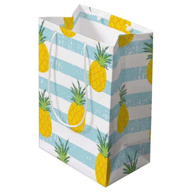 Sac Cadeau Moyen Le blanc bleu à la mode barre le motif d'ananas (Dos Angle)