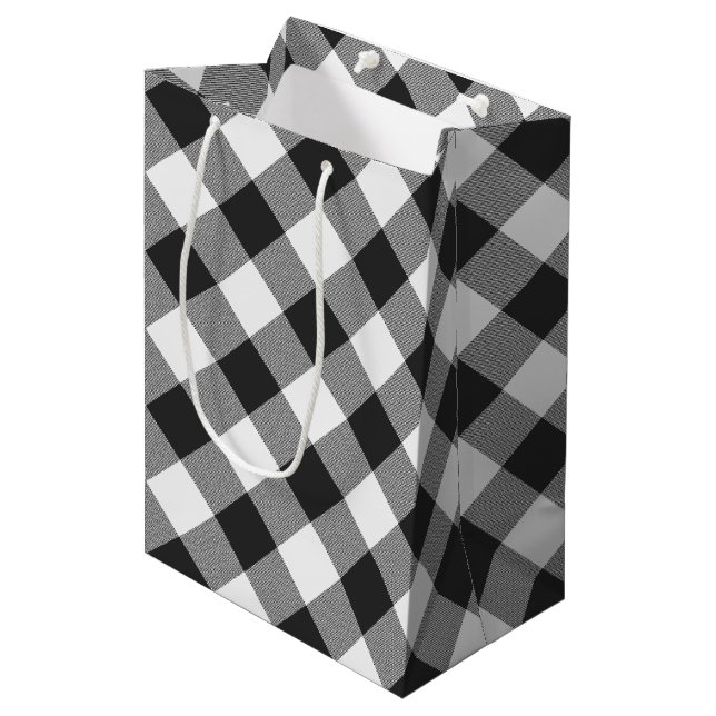 Sac Cadeau Moyen Le Buffalo Check White and Black Carrés Plaid (Devant Angle)
