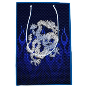Sac Cadeau Moyen Le chrome bleu de dragon aiment des flammes de