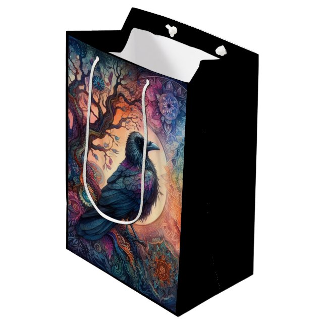 Sac Cadeau Moyen Le Corbeau de la vie Mandala Pagan (Devant Angle)