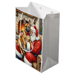 Sac Cadeau Moyen Le Père Noël tenant l'art de Noël du Malinois belg
