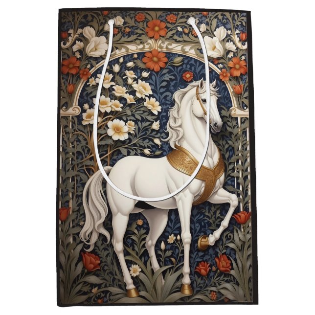 Sac Cadeau Moyen L'Élégant William Morris Inspiré Cheval Blanc (Devant)
