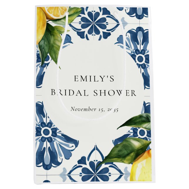 Sac Cadeau Moyen Lemon Citrus Positano Fête de Mariage Italienne (Devant)