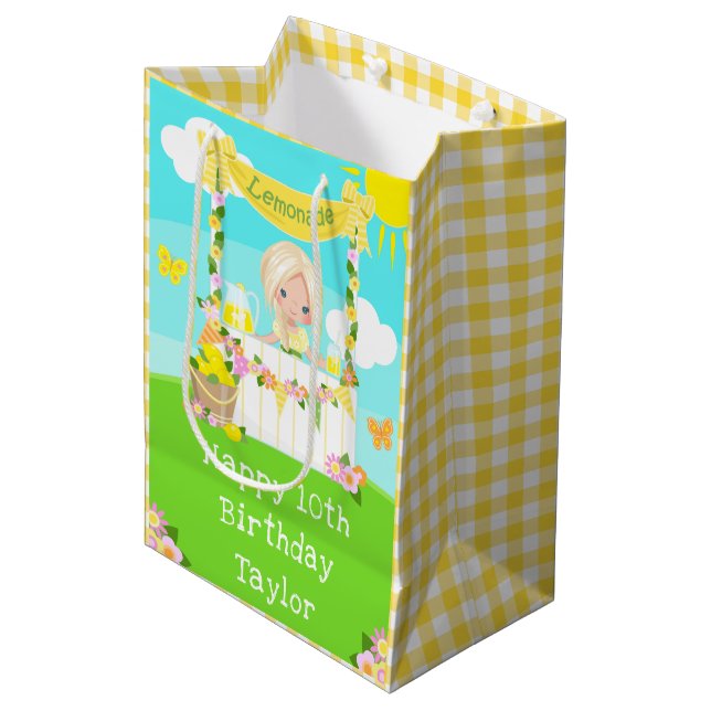 Sac Cadeau Moyen Lemonade Blonde Coiffeuse Fille Joyeux Anniversair (Devant Angle)
