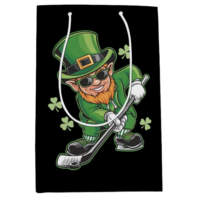 Sac Cadeau Moyen Leprechaun Jouer Hockey St Patrick's Day Irish (Devant)