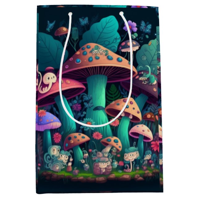 Sac Cadeau Moyen Les elfes de champignons dans le champ (Devant)