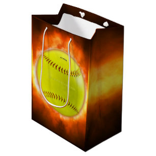 Sac Cadeau Moyen Les flammes de balle rapide de softball jaune de S