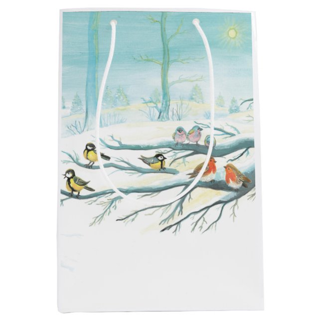 Sac Cadeau Moyen Les oiseaux forestiers en hiver (Devant)