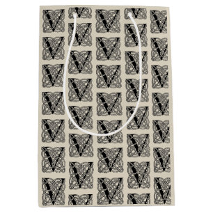 Sac Cadeau Moyen Lettre V Vintage Céleste noeud Monogramme