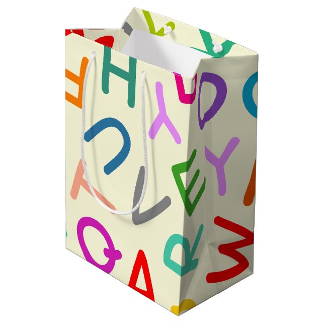 Sac Cadeau Moyen Lettres de rentrée scolaire sur fond jaune (Dos Angle)