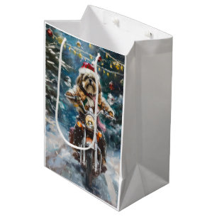 Sac Cadeau Moyen Lhasa Apso Chien à cheval Moto Noël