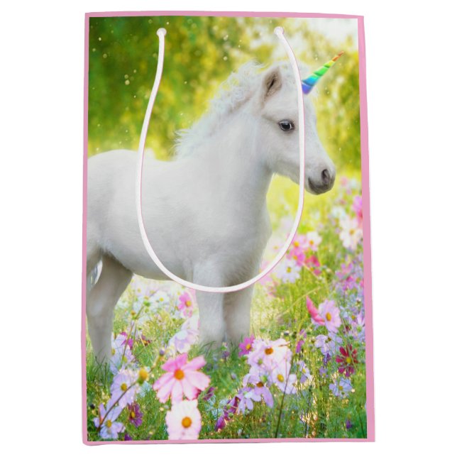 Sac Cadeau Moyen Licorne Poney Blanc (Devant)