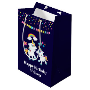Sac Cadeau Moyen Licornes Dansantes Mignonnes Arc-en-ciel & Étoiles