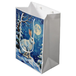 Sac Cadeau Moyen Lièvre arctique vintage sous la lumière de la lune