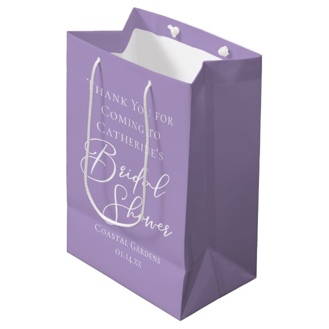 Sac Cadeau Moyen Lilac Purple Bridal Shower Party Personalized (Devant Angle)