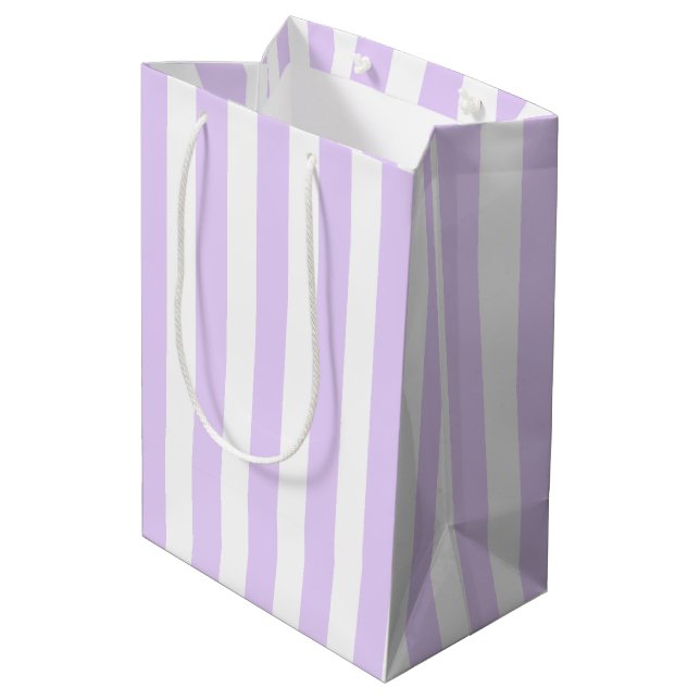 Sac Cadeau Moyen Lilac violet et blanc bonbons rayures (Dos Angle)