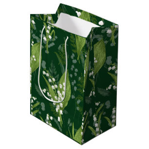 Sac Cadeau Moyen Lily de Vallée avec des fougères    Vert Foncé