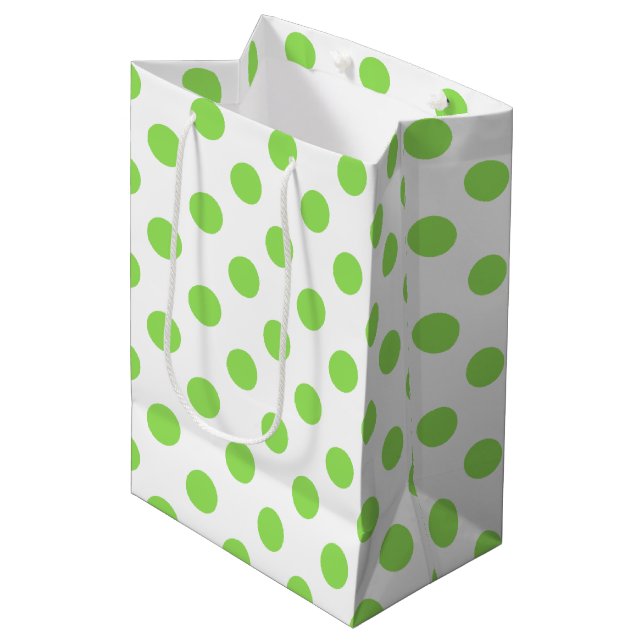 Sac Cadeau Moyen Lime et pois blancs (Devant Angle)