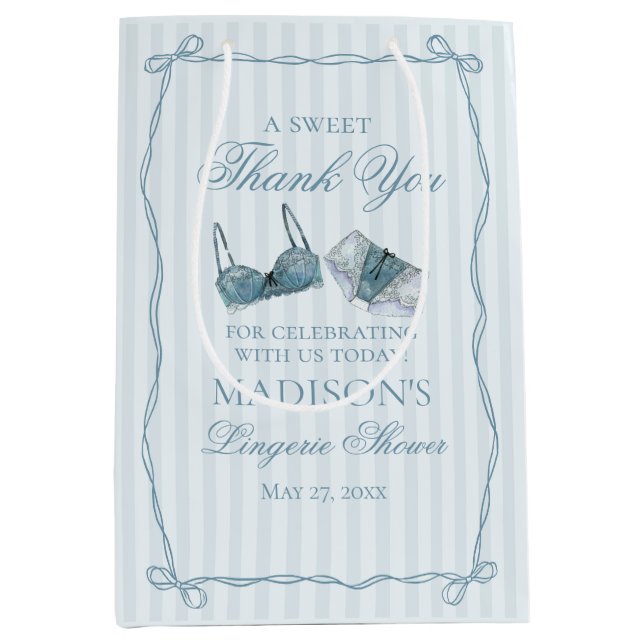 Sac Cadeau Moyen Lingerie Bleue pour Douche Cadeau pour une Enterre (Devant)