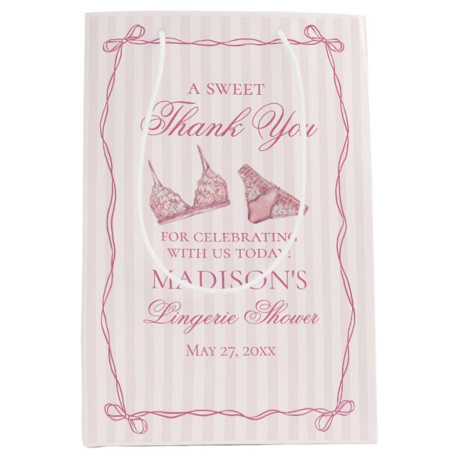 Sac Cadeau Moyen Lingerie rose en soie, douche, Cadeau pour enterre (Devant)