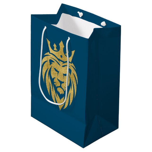 Sac Cadeau Moyen Lion Avec Couronne - Style Or 3 (Devant Angle)