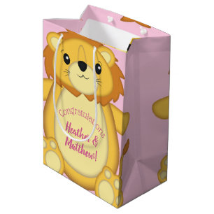 Sac Cadeau Moyen Lion Baby shower rose
