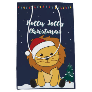 Sac Cadeau Moyen Lion Noël Neige Animaux d'hiver Lions Moyen Gi