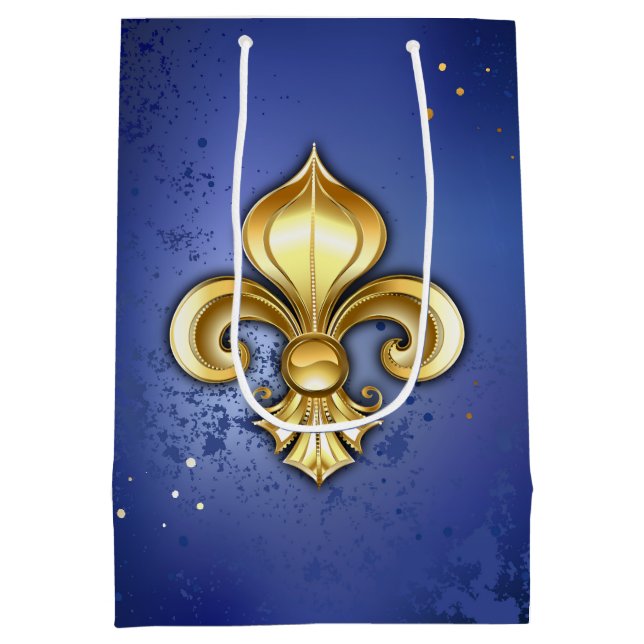 Sac Cadeau Moyen Lis d'or sur fond bleu (Dos)