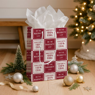 Sac Cadeau Moyen Liste de vilains 100% Charbon   Noël drôle