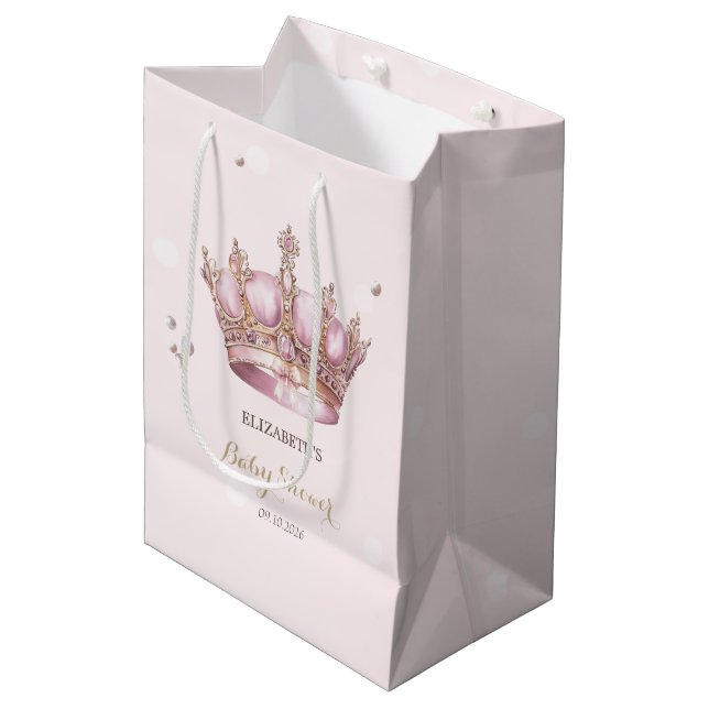Sac Cadeau Moyen Little Princess Crown Pearls Dots Baby Shower (Devant Angle)