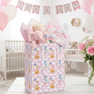 Sac Cadeau Moyen Livraison de la cigogne Bébé Fille Enveloppement P