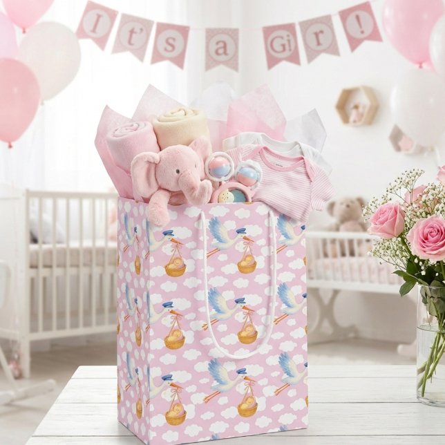 Sac Cadeau Moyen Livraison de la cigogne Bébé Fille Enveloppement P (Créateur téléchargé)