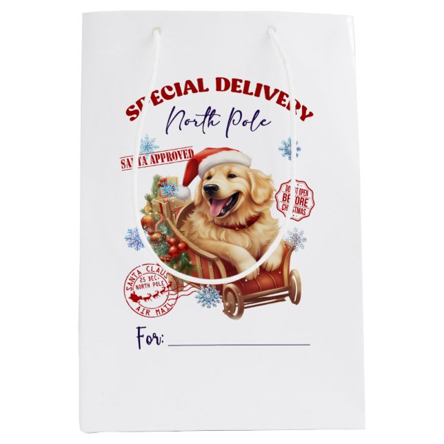 Sac Cadeau Moyen Livraison du Golden Retriever North Pôle (Devant)