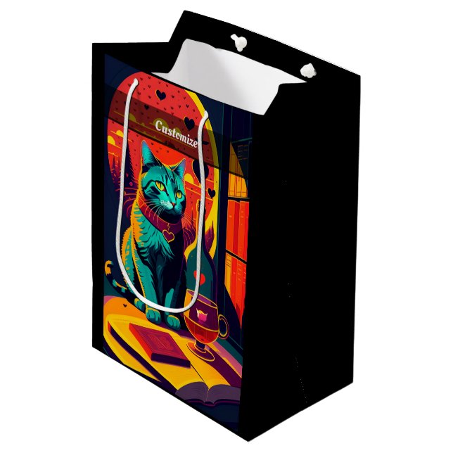 Sac Cadeau Moyen Livres Chat Sunset Et Vin (Devant Angle)