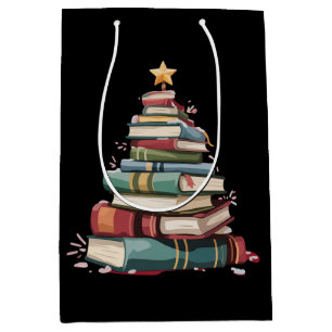 Sac Cadeau Moyen Livres de Noël Arbre Amoureux des Livres Enseignan