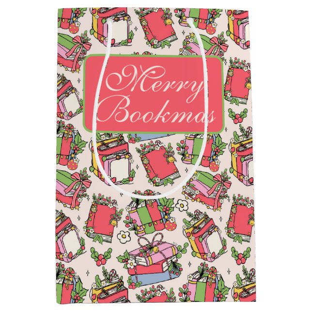 Sac Cadeau Moyen Livres de Noël Festive Vintage (Devant)