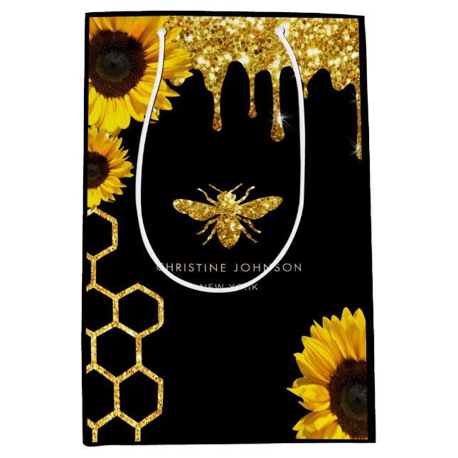Sac Cadeau Moyen logo abeille et tournesols (Devant)